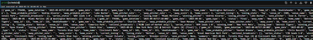 This code:
print(schedule)